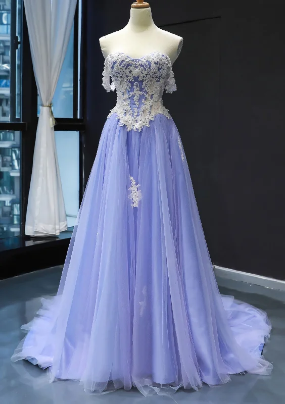 Amazing Deals Princess Off-the-Shoulder Sweep Train Tulle Satin Corset Prom Dress With Appliqued Gowns Amazing Deals Princess Off-the-Shoulder Sweep Train Tulle Satin Corset Prom Dress With Appliqued Gowns