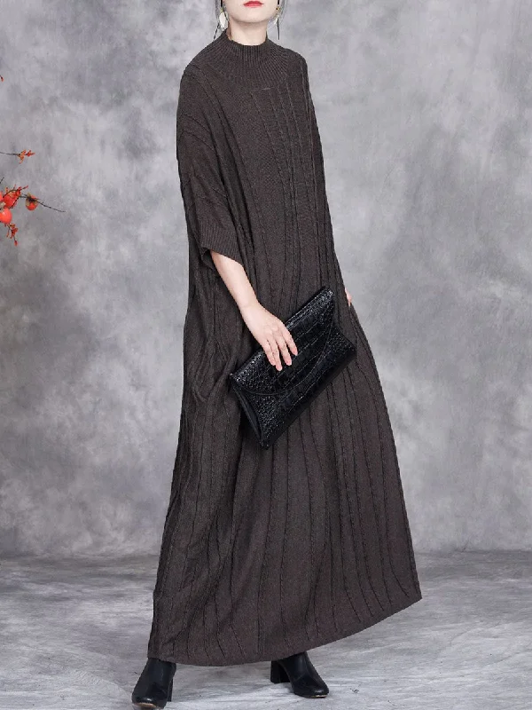 Great Deals Women Autumn Artsy Jacquard Knitted Half-Turtleneck Dress BA1058