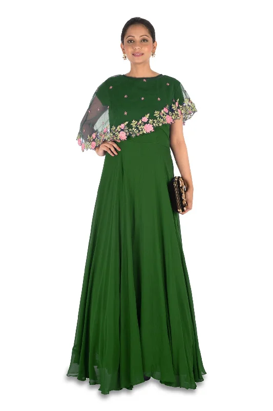 Price Break Deep Green Asymmetrical Cape Gown