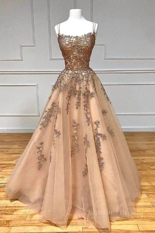 Bargain Blast Spaghetti Straps Champagne Lace Tulle Long Corset Prom Dress, Champagne Lace Corset Formal Evening Dress, Champagne Corset Ball Gown outfits Bargain Blast Spaghetti Straps Champagne Lace Tulle Long Corset Prom Dress, Champagne Lace Corset Formal Evening Dress, Champagne Corset Ball Gown outfits