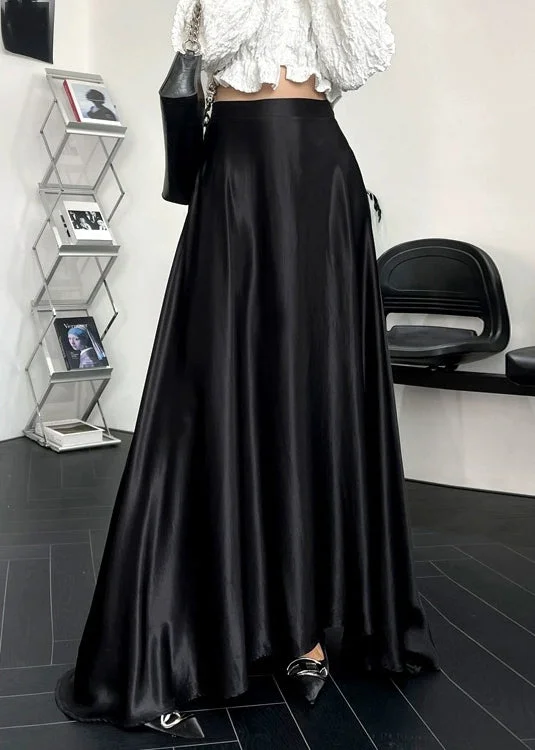Bargain Prices New Black Solid High Waist Silk Maxi Skirts Summer QP064