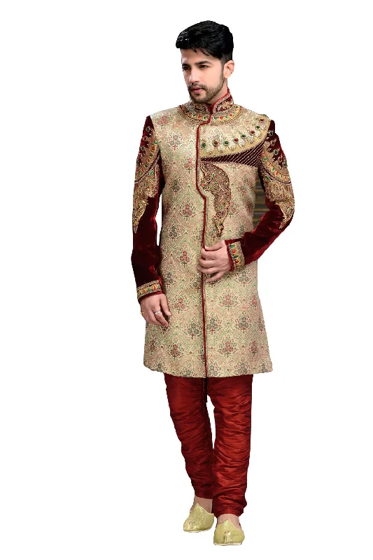 Big Discounts Elegant Multiple Brocade Jamawar And Velvet Indian Wedding Sherwani For Men