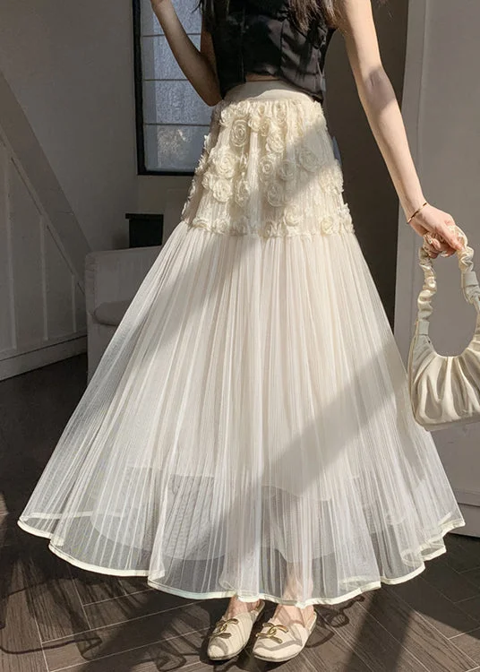 Lowest Price Unique Beige Floral Elastic Waist Tulle Skirts Spring RV011