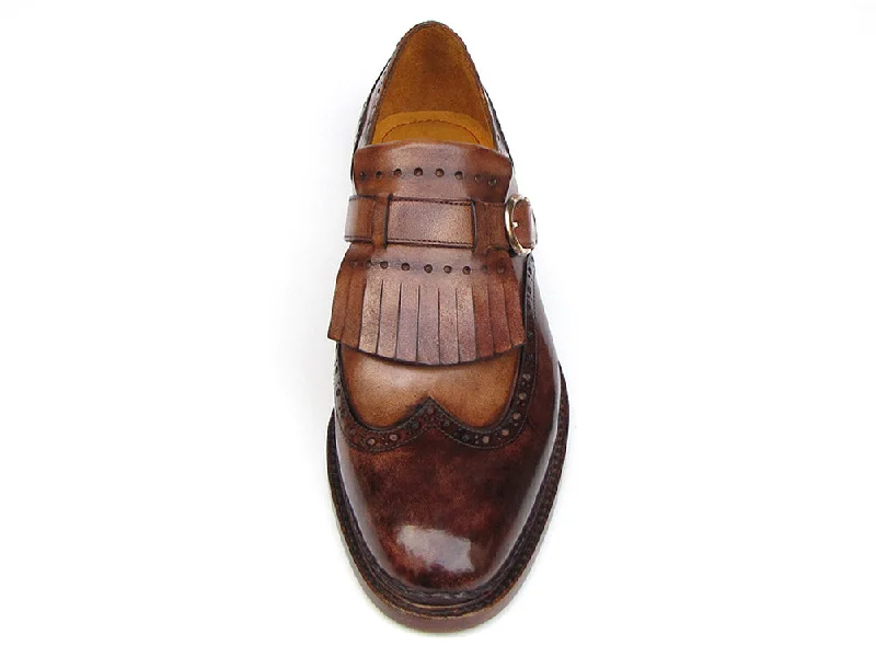 Flash Deals Paul Parkman Men's Wingtip Monkstrap Brogues Brown Hand-painted Leather Shoes (Id#060) Flash Deals Paul Parkman Men's Wingtip Monkstrap Brogues Brown Hand-painted Leather Shoes (Id#060)