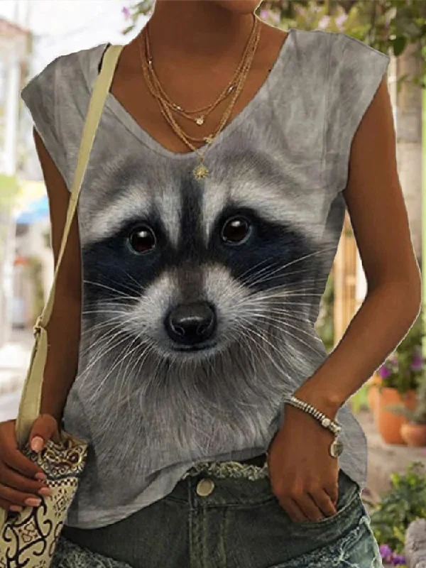 Online Only Casual V Neck Dog Print T-Shirt  QX78
