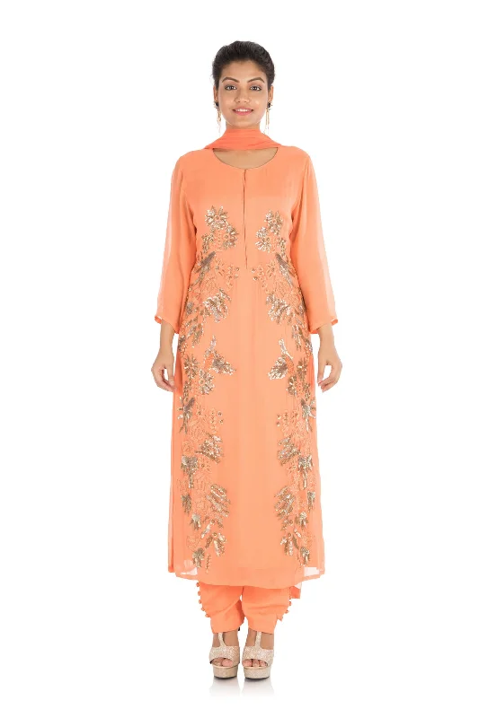 Doorbuster Deal Hand Embroidered Peach Suit