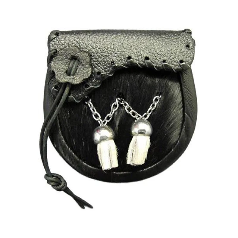 Limited Stock Black Cowhide Baby Kilt Sporran Flap Shape With Chain Belt