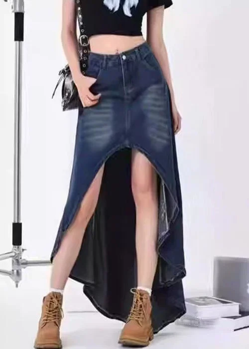 Overstock Sale Modern Blue Pockets Low High Design Denim Skirt Summer QP048
