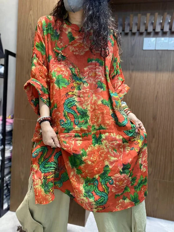 Special Price Plus Size Women Vintage Flower Spring 100%Ramie Dress PA1039