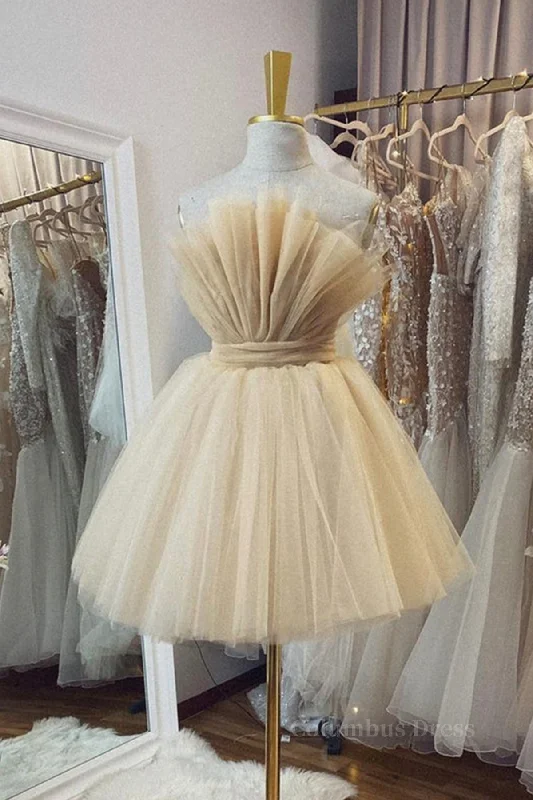Hot Deal Open Back Strapless Champagne Tulle Short Corset Prom Corset Homecoming Dress, Strapless Champagne Corset Formal Graduation Evening Dress outfit Hot Deal Open Back Strapless Champagne Tulle Short Corset Prom Corset Homecoming Dress, Strapless Champagne Corset Formal Graduation Evening Dress outfit