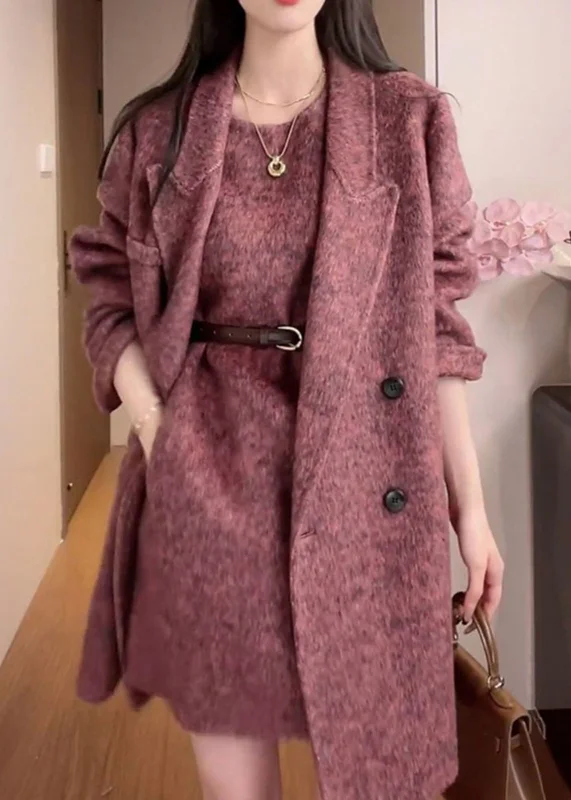 Act Now Fashion Purple Coat And Dress Woolen 2 Piece Outfit Winter RF015
