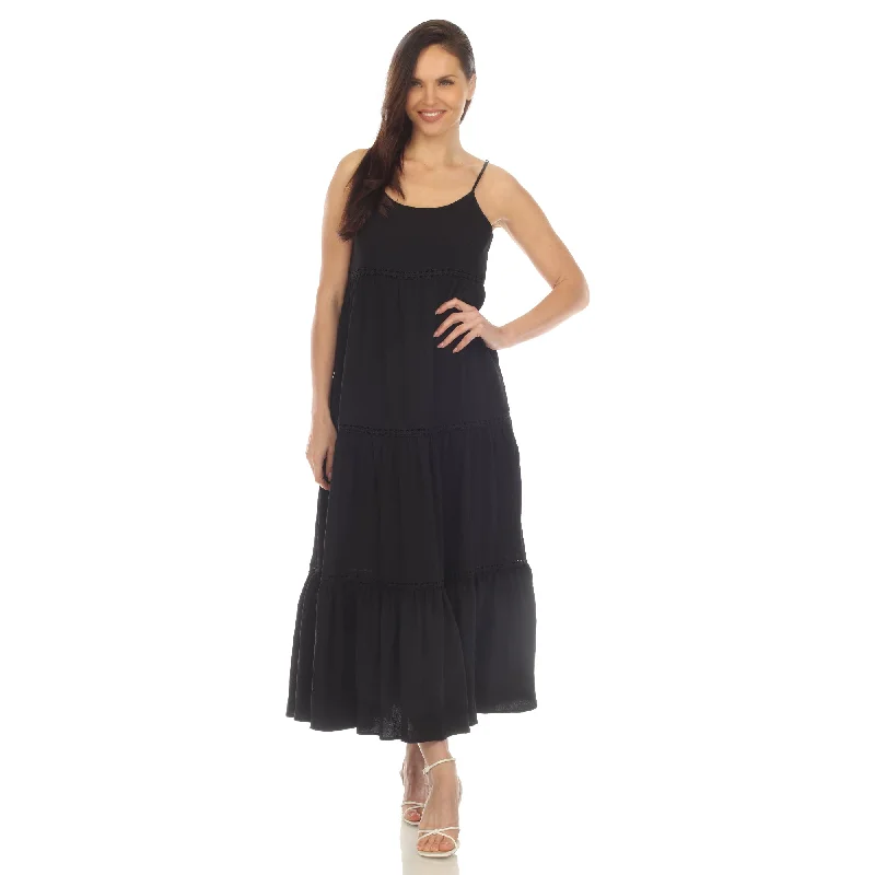 Weekend Deal White Mark Womens Scoop Neck Tiered Maxi Dress