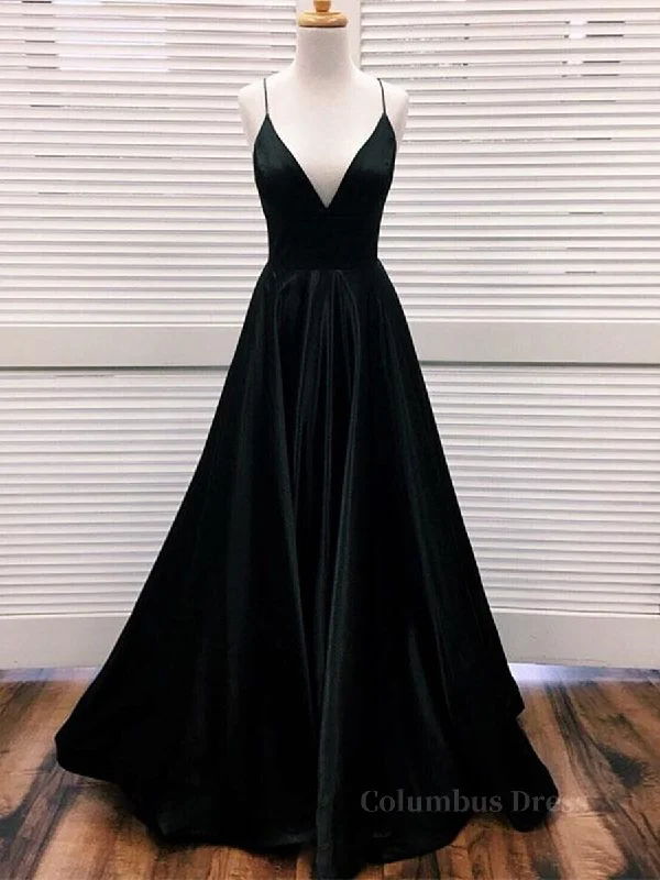 Steals and Deals Simple A Line V Neck Black Satin Long Corset Prom Dresses, Black Corset Formal Dresses, Evening Dresses 2024 outfit Steals and Deals Simple A Line V Neck Black Satin Long Corset Prom Dresses, Black Corset Formal Dresses, Evening Dresses 2024 outfit