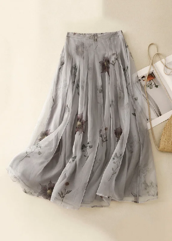 Sneak Peek Sale Classy Grey Print High Waist Tulle A Line Skirt Summer AM1053