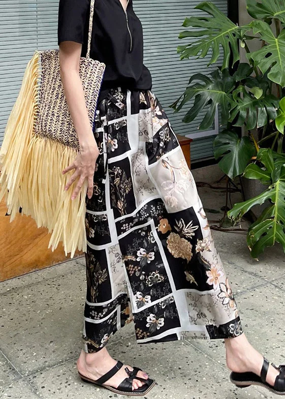 Savings Spectacular Chic Black Print Side Open High Waist Skirt Summer QP051