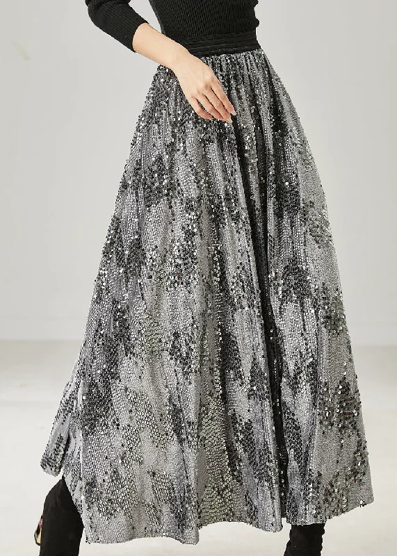Incredible Offers French Grey Sequins Exra Large Hem Skirt Summer AZ1035
