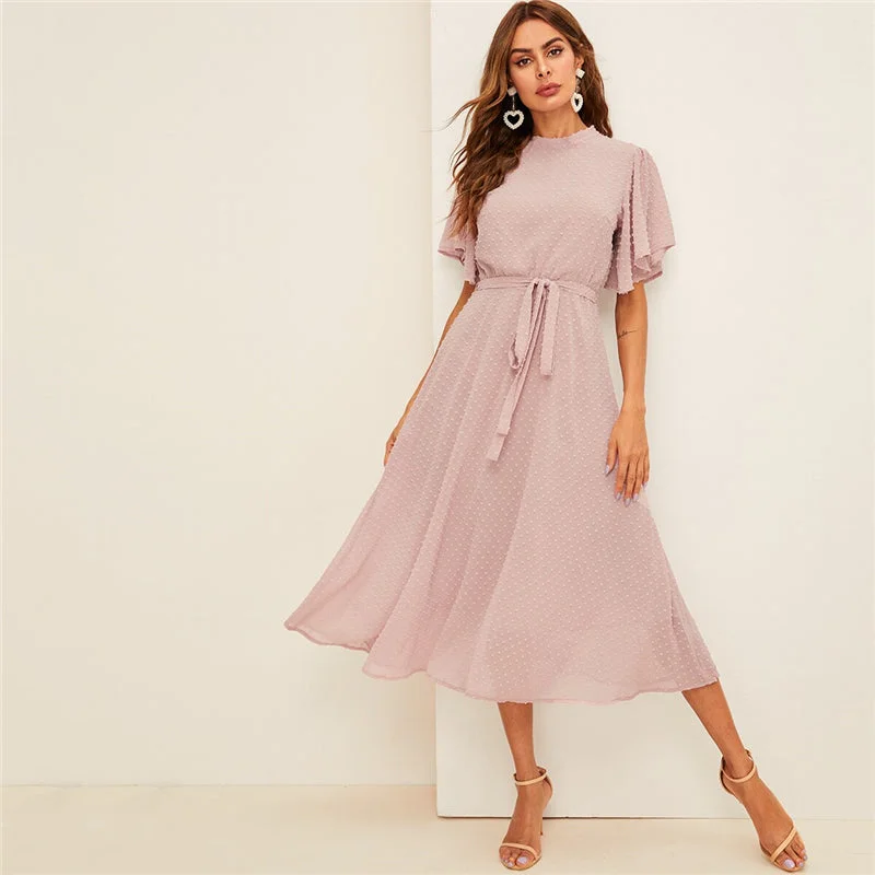 Deal of the Day Women's Summer A-Line Half-Sleeved Belted Dress