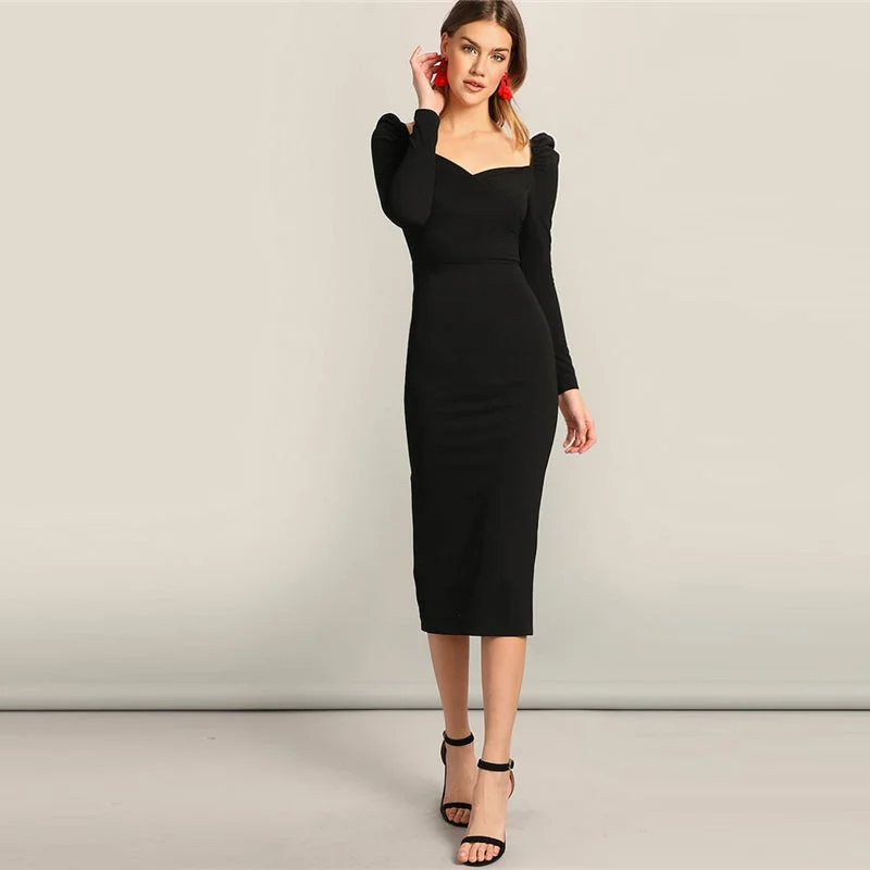 Unbeatable Prices Women's Spring Casual Sheath High-Waist Puff-Sleeved Dress