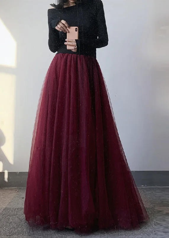 Act Now Simple Mulberry Wrinkled Elastic Waist Tulle Skirts Summer WN029