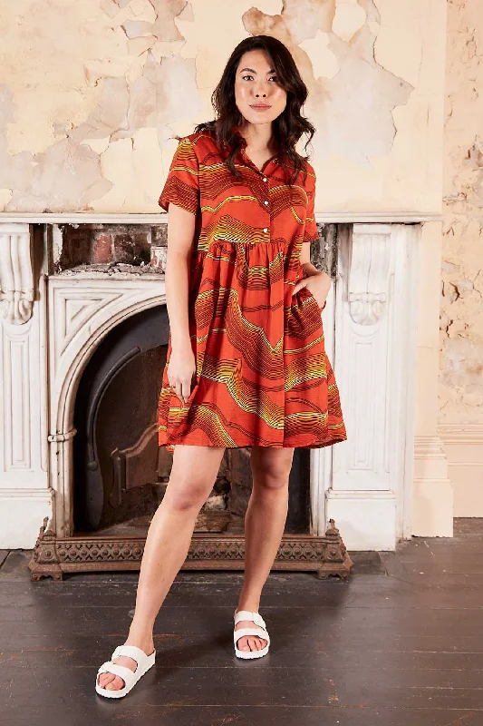 Discount Mania Aurora Villa Dress Orange in Seersucker