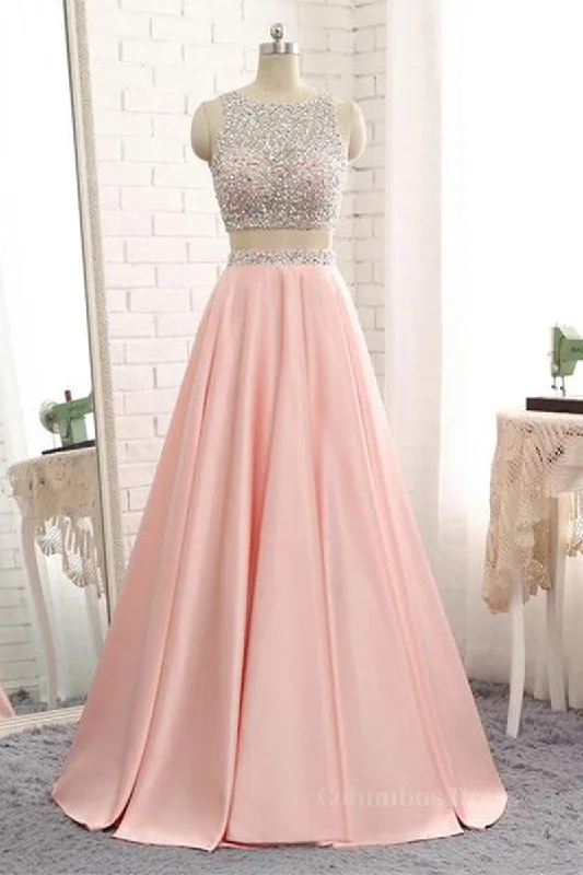 New Markdowns A Line Round Neck Two Pieces Beaded Pink Corset Prom Dresses, Two Pieces Pink Corset Formal Dresses, Pink Evening Dresses outfit New Markdowns A Line Round Neck Two Pieces Beaded Pink Corset Prom Dresses, Two Pieces Pink Corset Formal Dresses, Pink Evening Dresses outfit