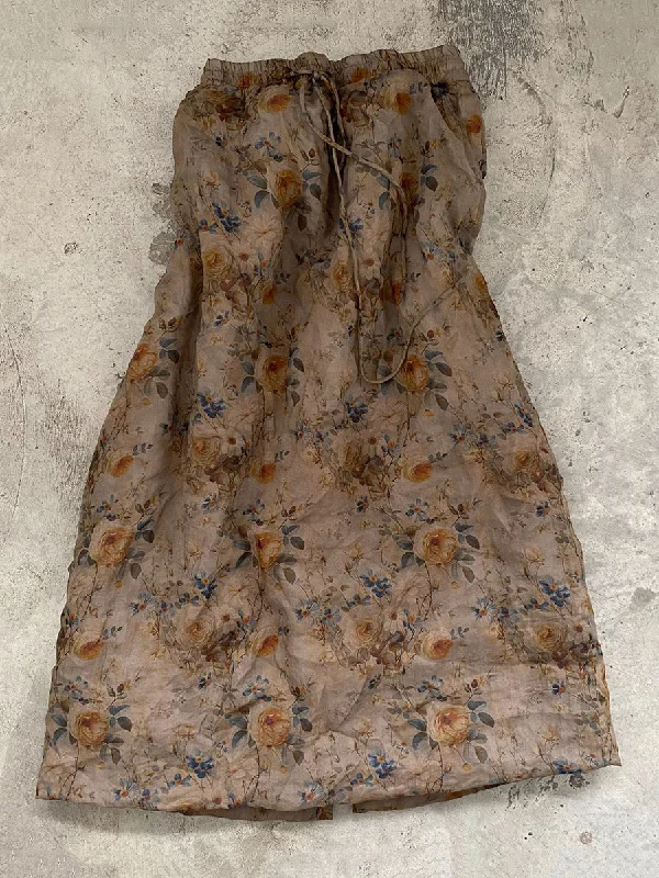 Lowest Price Women Autumn Vintage Floral Ramie Straight Skirt QN016