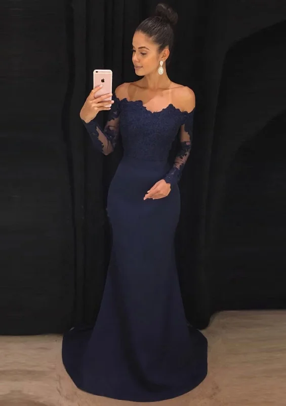 Buy More, Save More Elastic Satin Corset Prom Dress Sheath/Column Off-The-Shoulder Court Train With Lace Outfits Buy More, Save More Elastic Satin Corset Prom Dress Sheath/Column Off-The-Shoulder Court Train With Lace Outfits