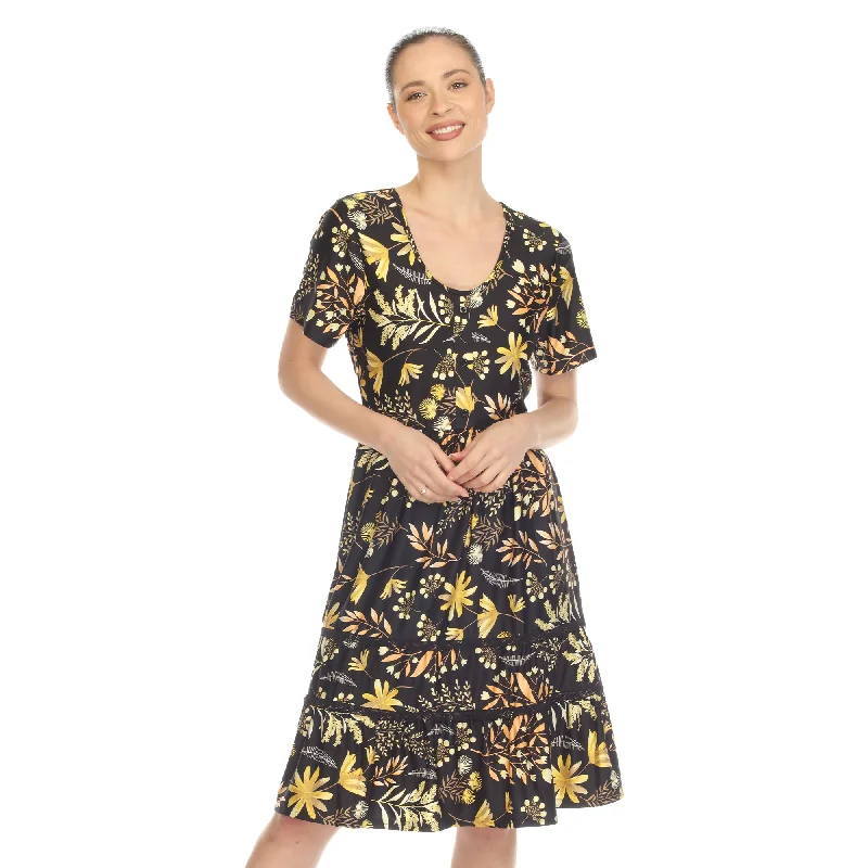Limited Availability White Mark Floral Tiered Dress Womens Short Sleeve Knee Length Size S-3X Limited Availability White Mark Floral Tiered Dress Womens Short Sleeve Knee Length Size S-3X