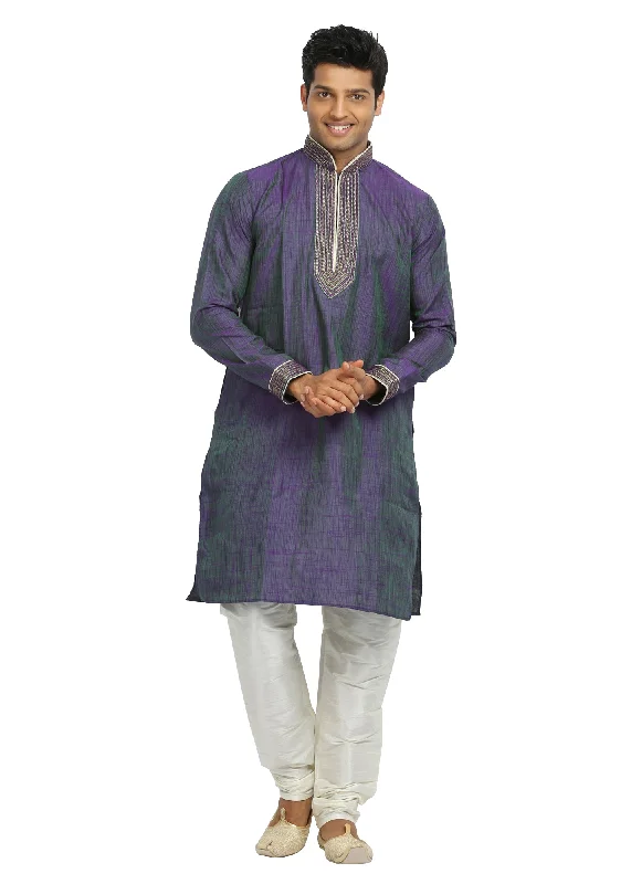 Weekend Special Medium Purple & Green Cotton Linen Indian Kurta Pajama Sherwani - Indian Ethnic Wear for Men Weekend Special Medium Purple & Green Cotton Linen Indian Kurta Pajama Sherwani - Indian Ethnic Wear for Men