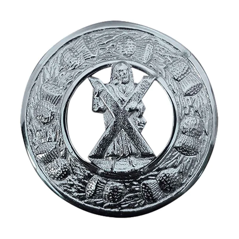 Exclusive Access Saint Andrew Plaid Brooch Round Thistle Flower