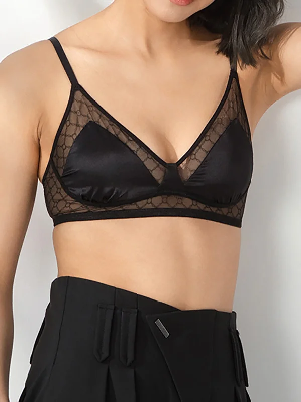 Price Slash Women Sexy Solid Lace Silk Spliced Triangle Bra KL1005