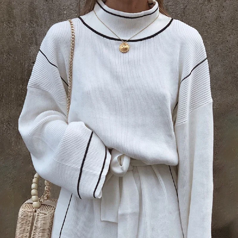 Big Discounts Women's Casual Ribbed Knitted Cotton Loose Dress With High Neck