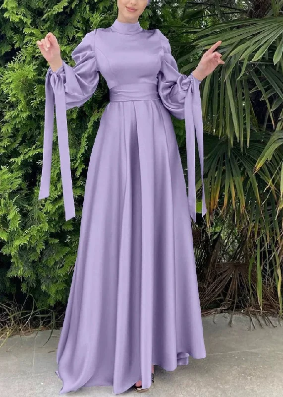 Markdowns Women Purple Wrinkled Slim Fit Silk Holiday Dress Fall QL043
