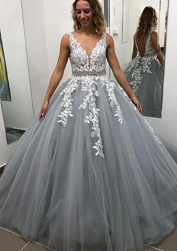 Season Finale Sale Ball Gown Sleeveless Long/Floor-Length Tulle Corset Prom Dress With Lace Appliqued Beading outfit