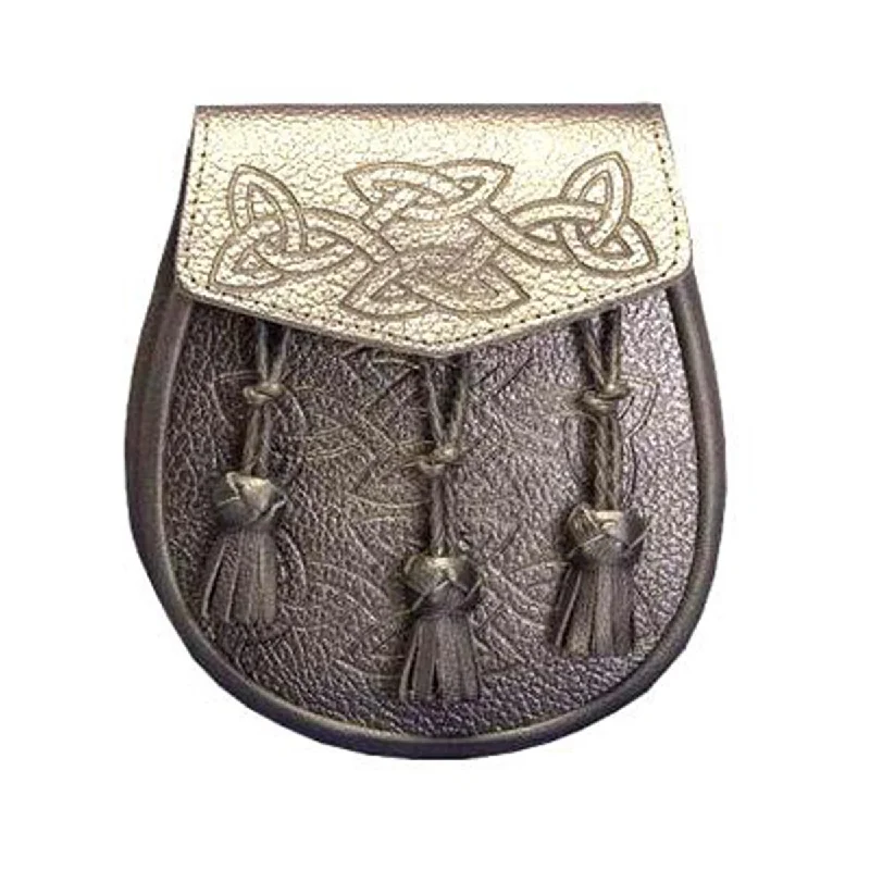 Limited Availability Black or Brown Grained Leather Sporran Embossed Body With 3 Tassels Limited Availability Black or Brown Grained Leather Sporran Embossed Body With 3 Tassels