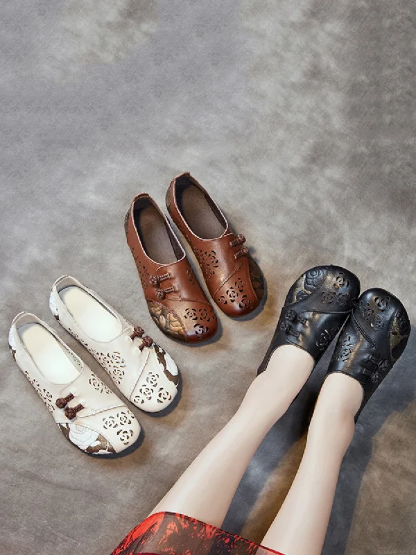 Final Sale Women Vintage Colorblock Cutout Leather Low Heel Shoes XX1048