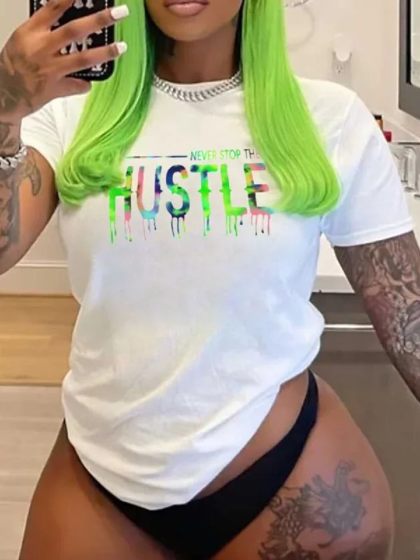 Savings Event Splash Ink Letter Print T-shirt AT8020
