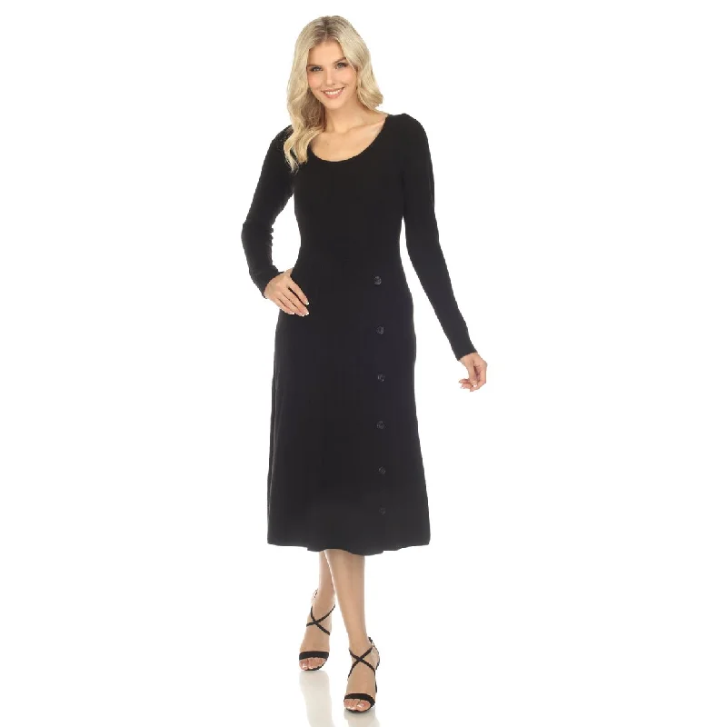 Shop and Save White Mark Womens Long Sleeve Midi Sweater Dress Scoop Neck Button Detail Small Shop and Save White Mark Womens Long Sleeve Midi Sweater Dress Scoop Neck Button Detail Small