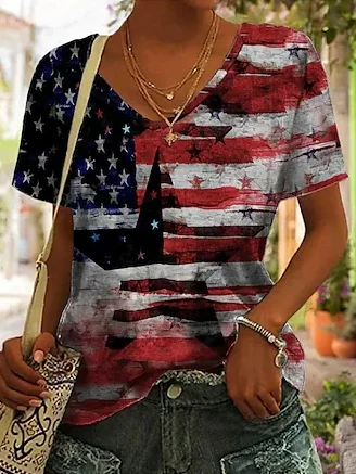 Weekend Flash Sale V Neck Loose Casual Geometric T-Shirt  cc157
