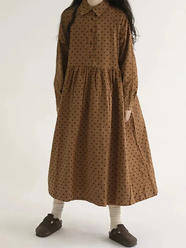 Limited Quantity Women Dot Pleat Long Sleeve Dress