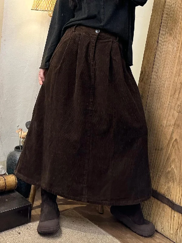 YEAR-End Sale Women Autumn Vintage Solid A-Shape Corduroy Skirt BA1041
