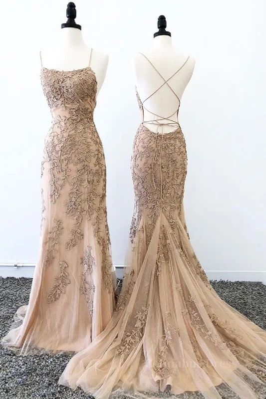 Massive Deals Champagne Mermaid Backless Lace Appliques Long Corset Prom Dresses, Champagne Lace Corset Formal Dresses, Champagne Graduation Evening Dresses outfit Massive Deals Champagne Mermaid Backless Lace Appliques Long Corset Prom Dresses, Champagne Lace Corset Formal Dresses, Champagne Graduation Evening Dresses outfit