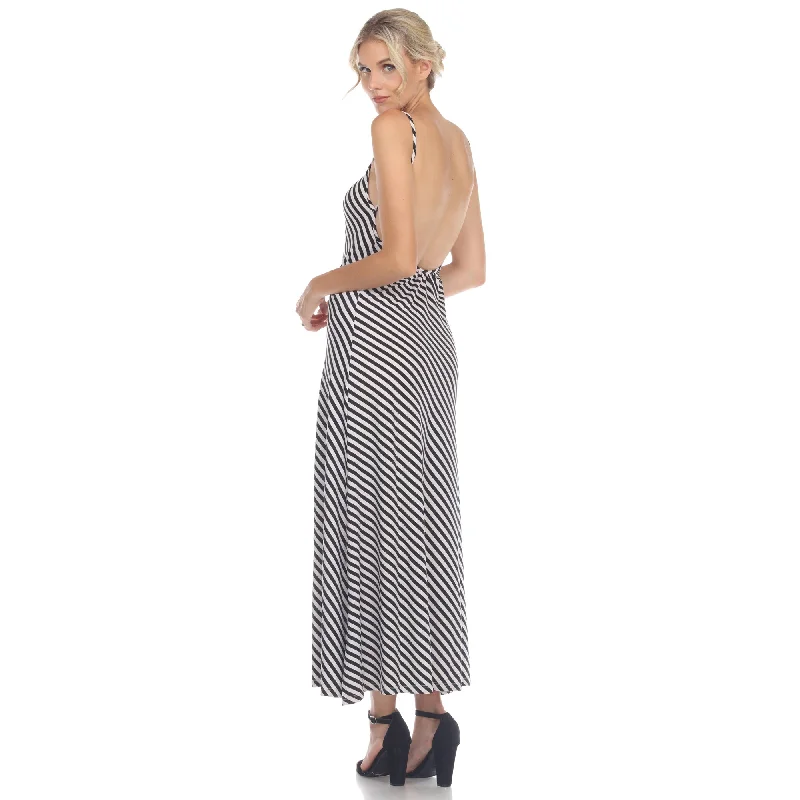 Limited Edition White Mark Womens White Striped Backless Maxi Dress Sizes S/M M/L Beach Wear