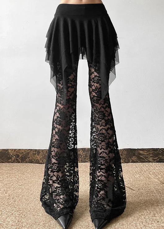 Take Advantage Sexy Black Hollow Out Patchwork Lac Flare Bottoms Summer AL1040