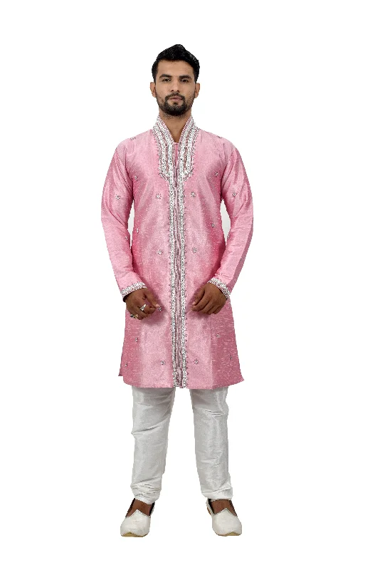 Final Sale Cameo Pink Silk Traditional Indian Wedding Indo-Western Sherwani for Men Final Sale Cameo Pink Silk Traditional Indian Wedding Indo-Western Sherwani for Men