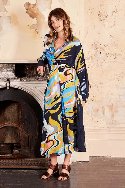 Great Deals Faith Parisian Midi Wrap Dress Navy in Viscose