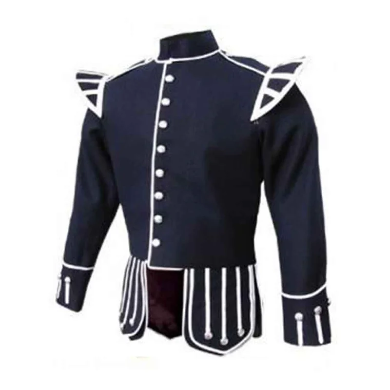 Deal Mania Navy Blue Doublet Blazer Wool White Piping