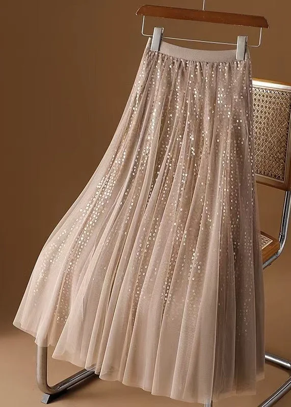 Markdown Madness Loose Coffee Sequins Elastic Waist Tulle Skirt Spring RV002