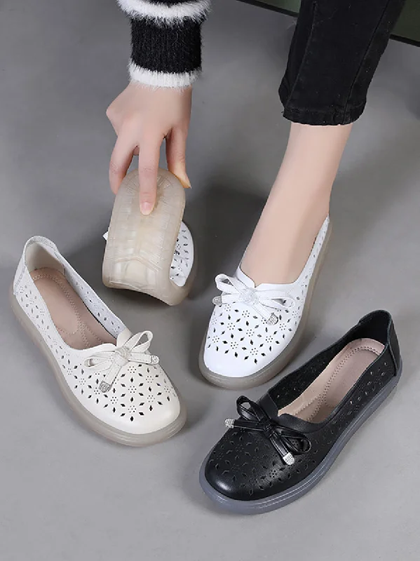 Amazing Deals Women Casual Summer Solid Cutout Leather Flat Shoes KL1043