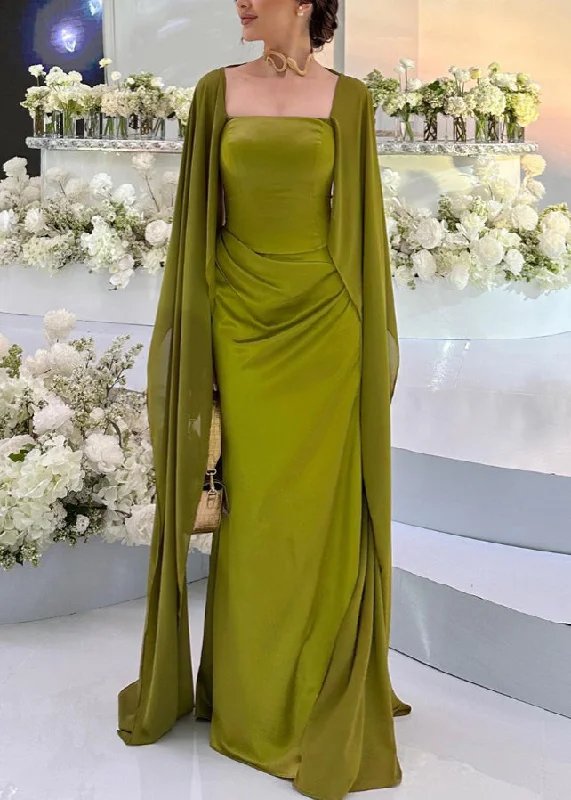 Special Discount Boutique Green Square Collar Patchwork Silk Party Dresses Fall WO043 Special Discount Boutique Green Square Collar Patchwork Silk Party Dresses Fall WO043